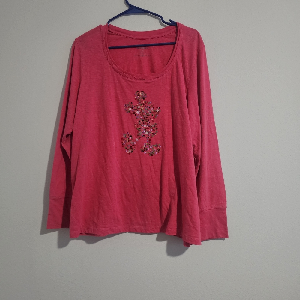 Disneyland Walt Disney World Plus Sequined Mickey Mouse Graphic Long Sleeve 2X